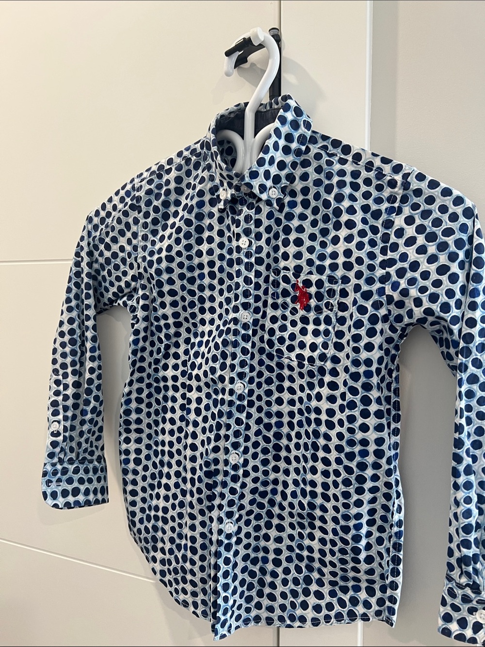 New Boys US Polo Ralph Navy Dot-Pattern Button-Down Shirt